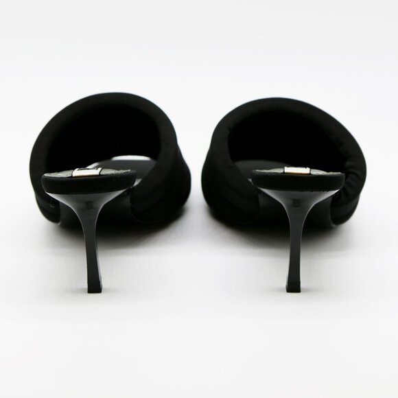 Zara Padded Quilted Slip On Slide Heel Mules Sandals 36 Black Square Toe Comfy - Picture 10 of 16